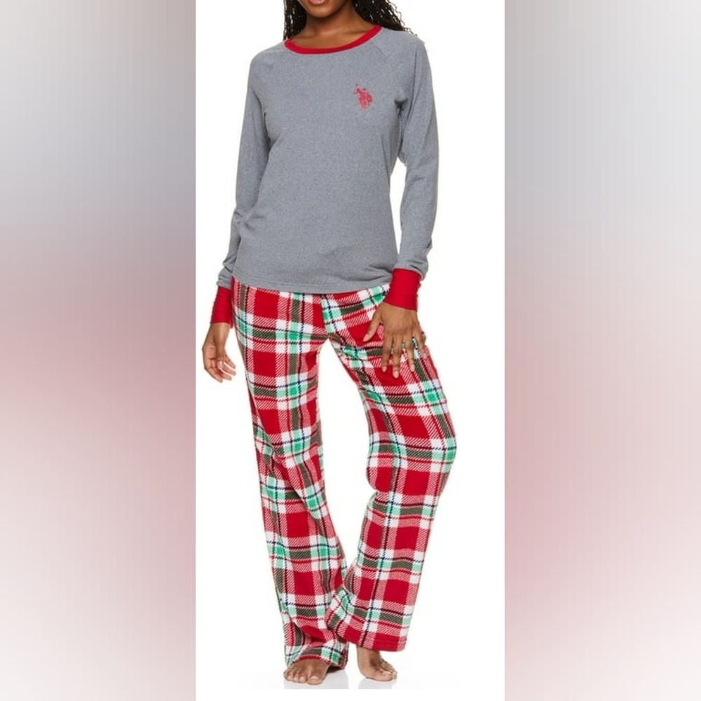 U.S. Polo Assn. Women's Long Sleeve Top and Plush Pant Pajama Sleep Set,…
